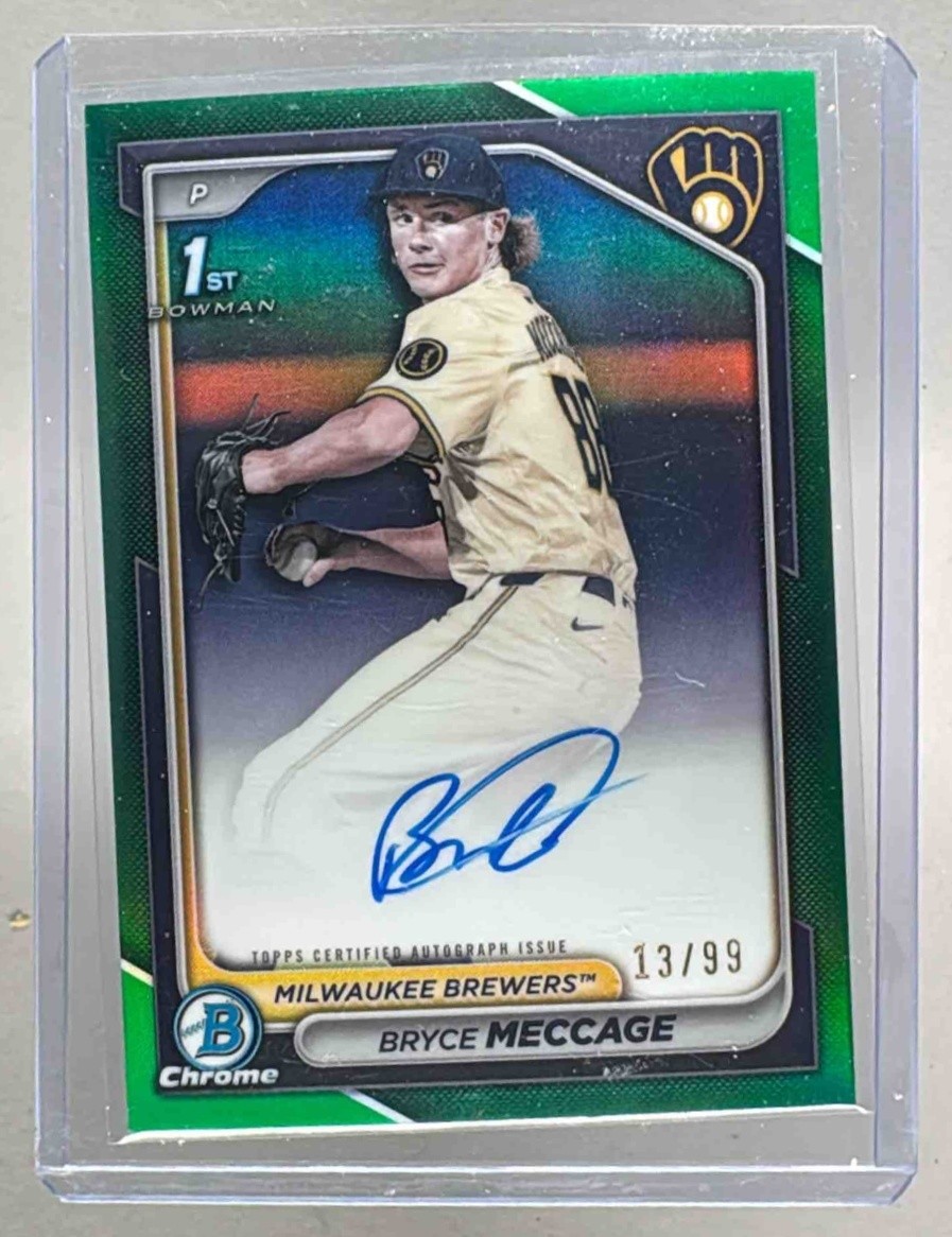 Bryce Meccage 2024 Bowman Chrome Draft #CPA-BME Green Refractor Auto 1st RC /99