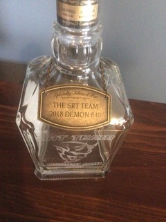 The SRT Team 2018 Dodge Demon 840 HP Empty Jack Daniel’s Barrel Bottle RARE
