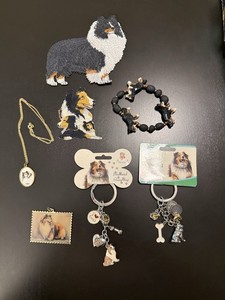 Huge Sheltie Shetland Sheepdog Lot Key Chains Bracelet Necklace Patches