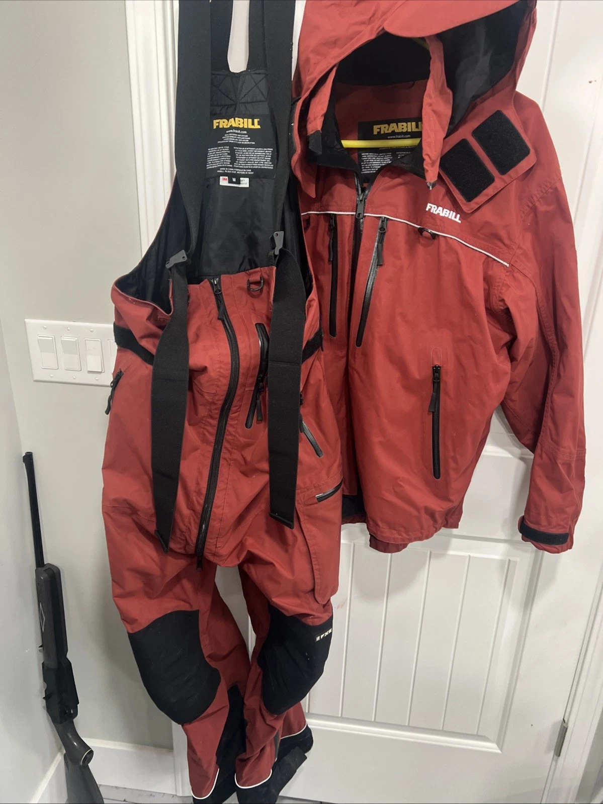 Frabill FXE Maroon Fishing Water Rescue Camping Overalls Bibs- M And Jacket-L