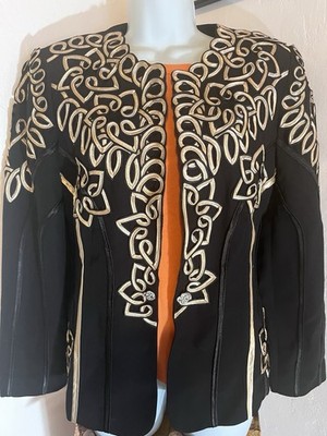 Serafina Black Gold Detail Evening Jacket Womens Size M Cocktail Coat Royal Chic