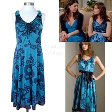 Vintage y2k MARC JACOBS Rory Gilmore Blue Floral Rose Pop Silk Midi Dress Size 2