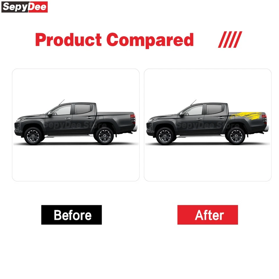 For Mitsubishi L200 Car Rear Trunk Side Stickers Pickup Truck Body Decor Decal - Image 3 of 4