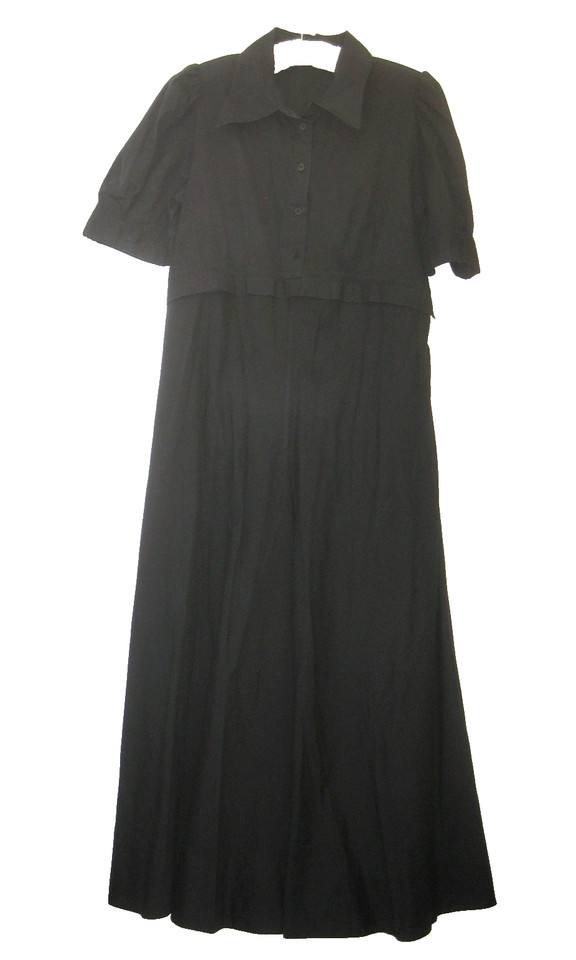 LEE MATHEWS black cotton maxi shirt dress sz 4 puff sleeve