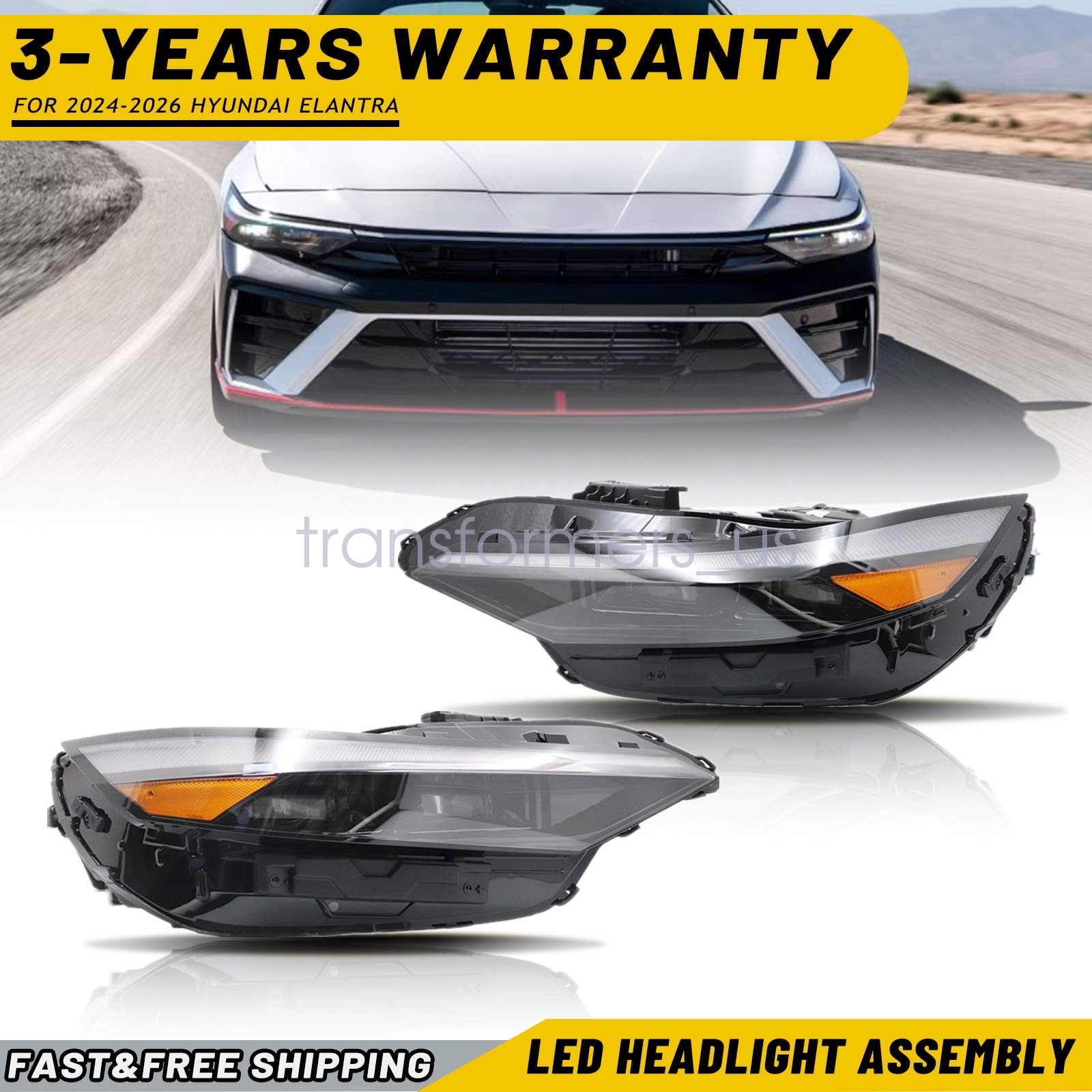 Pair Left & Right LED Headlamps Headlights For 2024-2026 Hyundai Elantra New