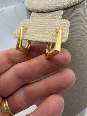 Hefanny New Gold Tone Square Geometric Open Loop Earrings Gift  Box & Bag