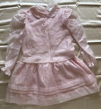 VTG JCPenney Girls Dress 6X Pink Lace Collar Puff Sleeve Drop Waist Made USA 80s