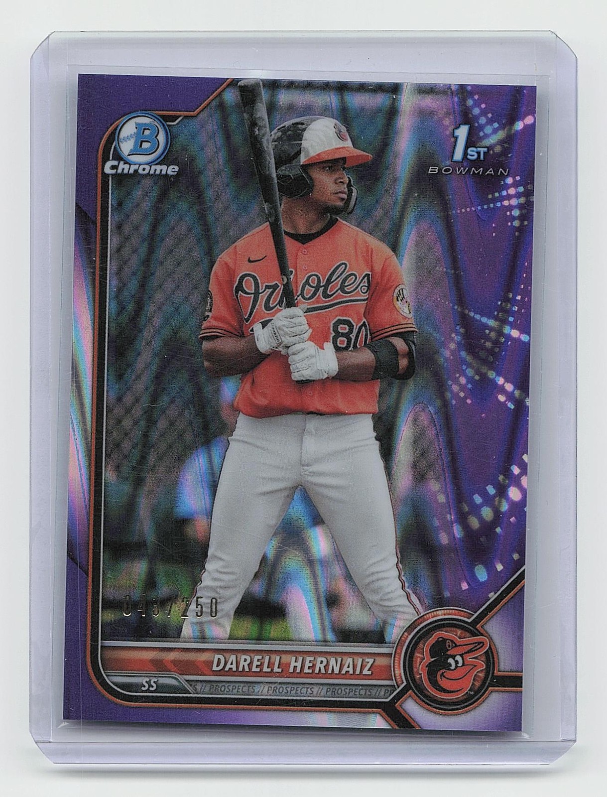 2022 Bowman #BCP-27 Darell Hernaiz Chrome Prospects Purple RayWave #/250
