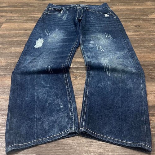 Indigo People Acid Wash Mens Relaxed Straight Fit Jeans Blue Straight Leg 36x29
