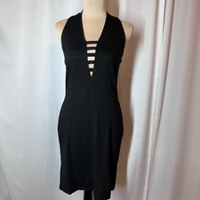 Y2k Black Bodycon Halter Dress Sz L Open Back Peep Cleavage Stretch Sexy Party