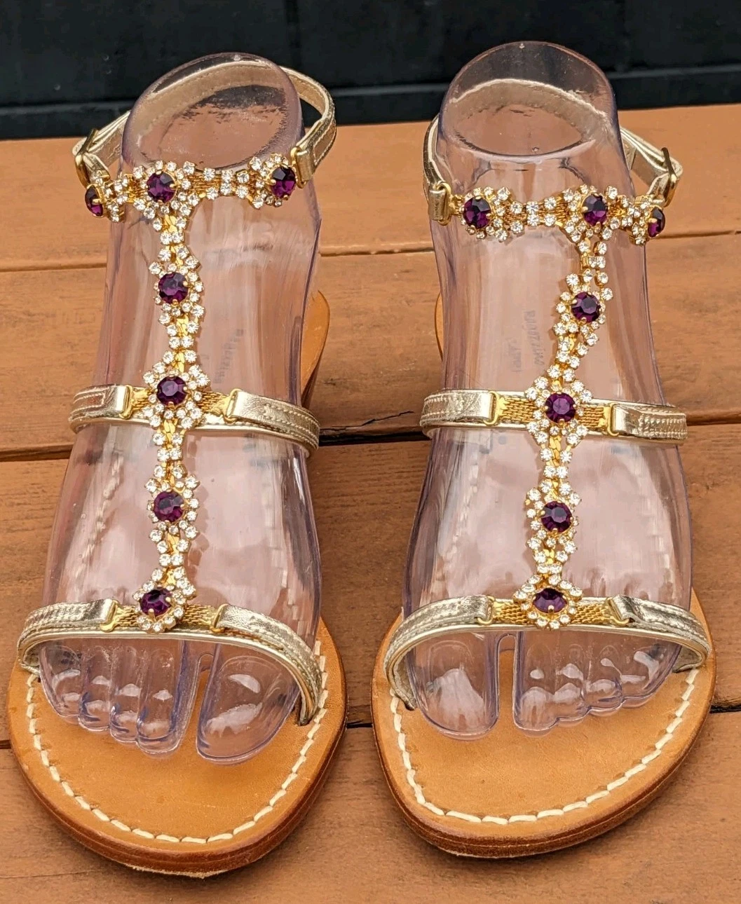 Ragozzino Shoes Capri Rhinestone Caged Heel Gold Leather Sandals Women 37 Italy