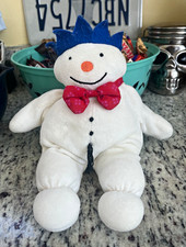 RARE Eden Plush Stuffed Snowman Red Bow Blue Hat Small 6-14in Vintage 1990
