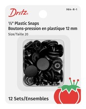 Dritz Plastic Snaps, Round, Black, Size 20 12-Count 20 (1/2-Inch), Black