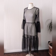 Black Sheer Polka Dot Tiered Maxi By Express Size S