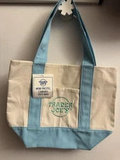 Trader Joe's Mini Pastel Canvas Tote Bag Limited Sold Out "Baby Blue" NEW