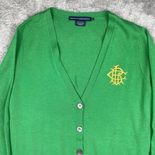 Ralph Lauren Sport Cardigan XL Green Gold Merino Wool Embroidered Ensignia