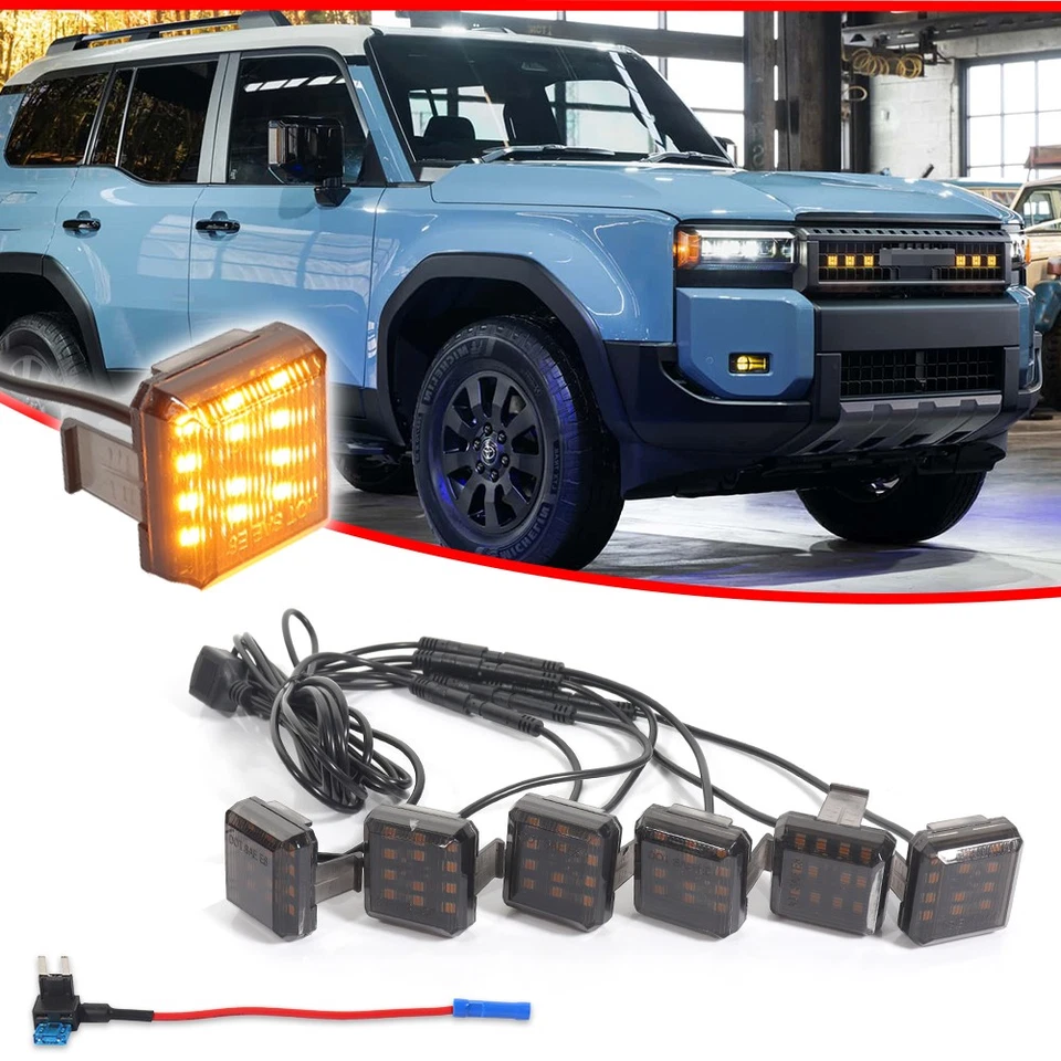 Kit de iluminación de parrilla delantera LED ámbar humo 6 piezas para Toyota 2024+ Land Cruiser J250 Foto 2 de 4