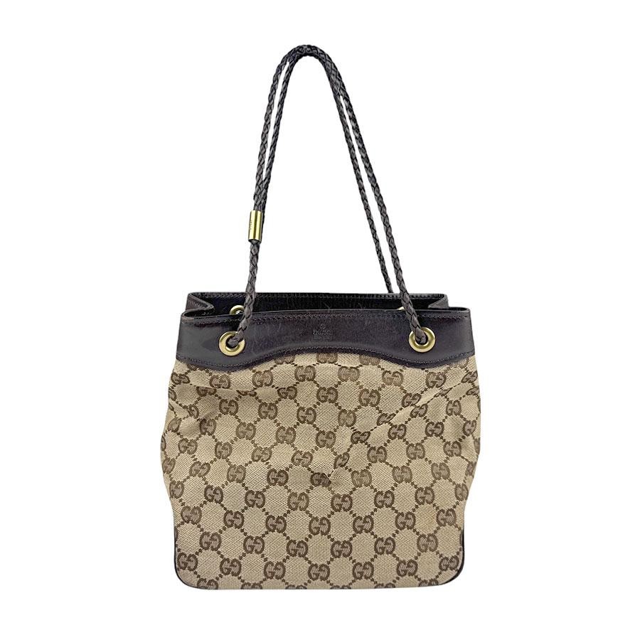 Gucci GG Canvas Leather Handbag Beige Brown Classic Tote-image