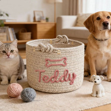 Personalised Dog Cat Name Toy Storage Box Custom Cotton Rope Pet Toy Trug Gift