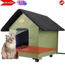 Weatherproof Insulated Heated Outdoor Cat House, Feral Cat Shelter for Winter