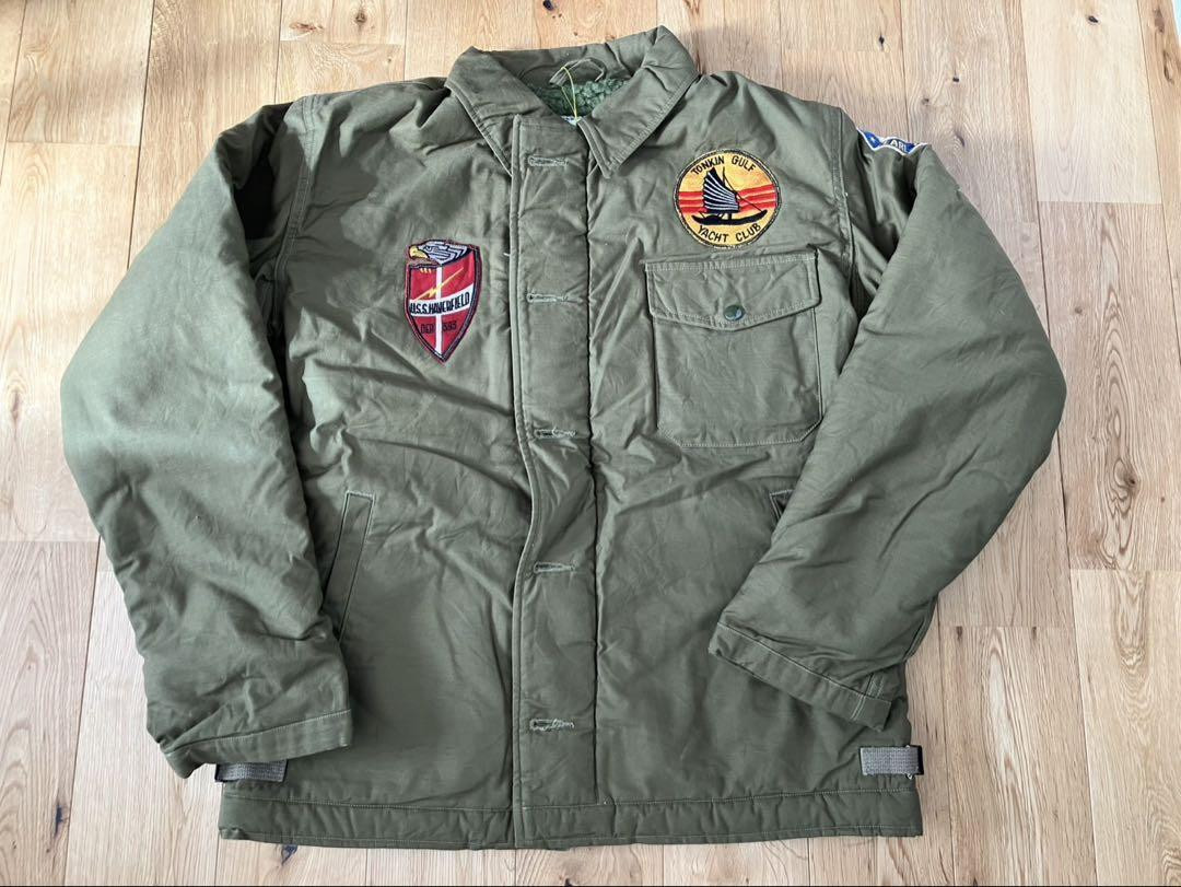 U.S. Navy Padded Jacket L Size Olive Drab _#bz337