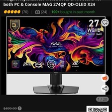 MSI MAG 274QP QD-OLED X24 27" OLED Gaming Monitor 240Hz WQHD Adaptive-Sync