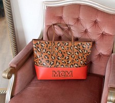 MCM Shopper Tasche Handtasche braun cognac rot gold Leopard Damen medium