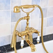 Golden Brass Deck Mounted Clawfoot Bath Tub Faucet With Handheld Shower Ztf780