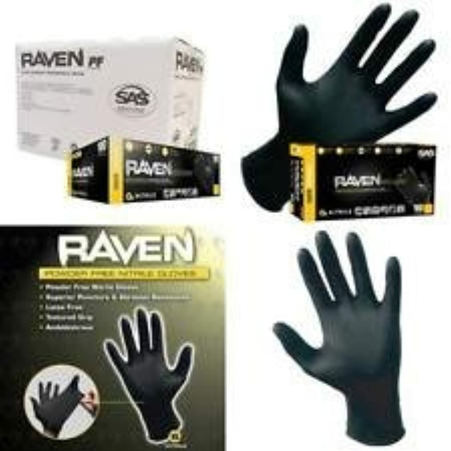 SAS Safety Raven 6mil Black Nitrile Gloves LARGE 2 Cases20 boxes of
