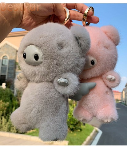 Portachiavi vera pelliccia di visone maialino maialino palla di pelliccia bambini bambola giocattolo borsa telefono ciondolo - Foto 6 di 12