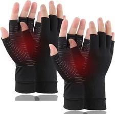 2 Pairs Unisex Copper Arthritis Gloves Fingerless Compression Gloves Pain Relief