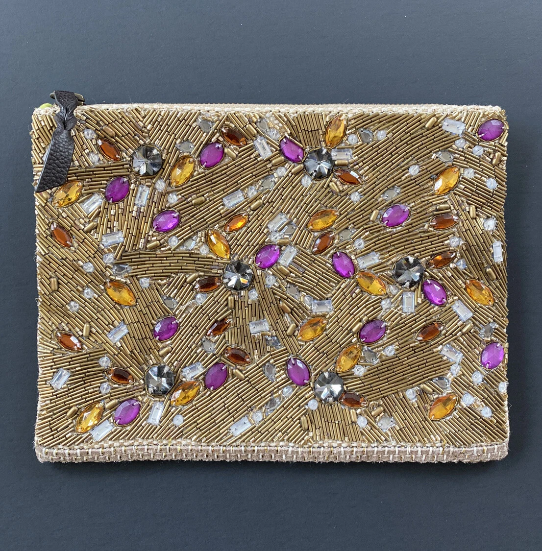 Anthropologie Jasper u0026 Jeera Jewel Tone Beaded Zippered Clutch Purse | eBay
