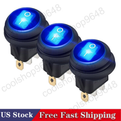 #ad 3 pcs 12V 20A LED Rocker Toggle Switch Round Car Boat ON OFF Waterproof Blue $3.22