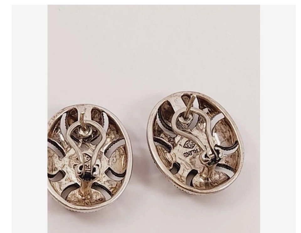 Pendientes de ónix de plata esterlina JUDITH JACK espalda Omega 11 g firmados joyería vintage Foto 3 de 3