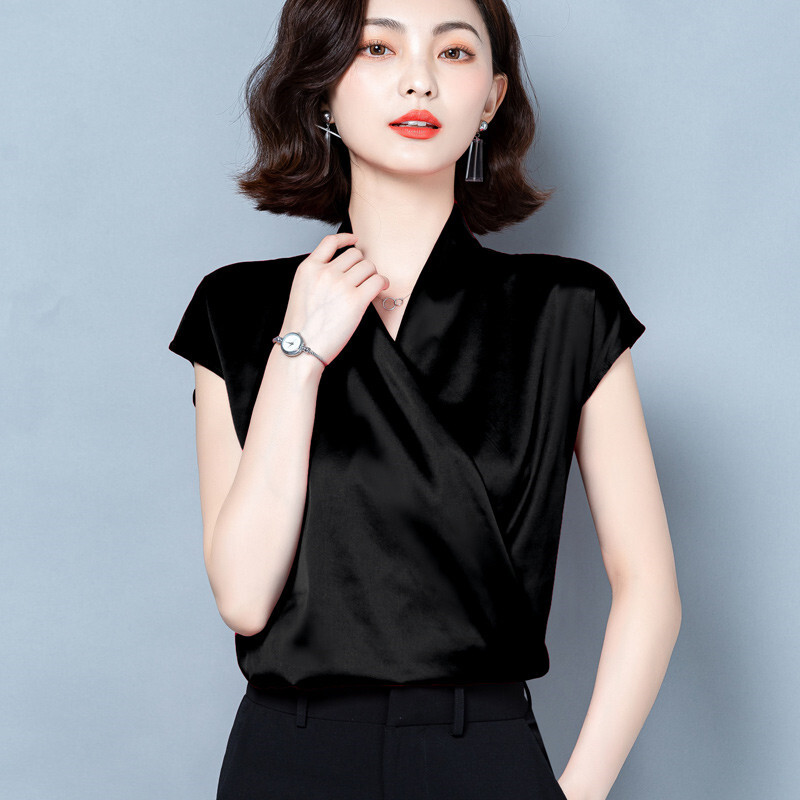 ladies black satin blouse