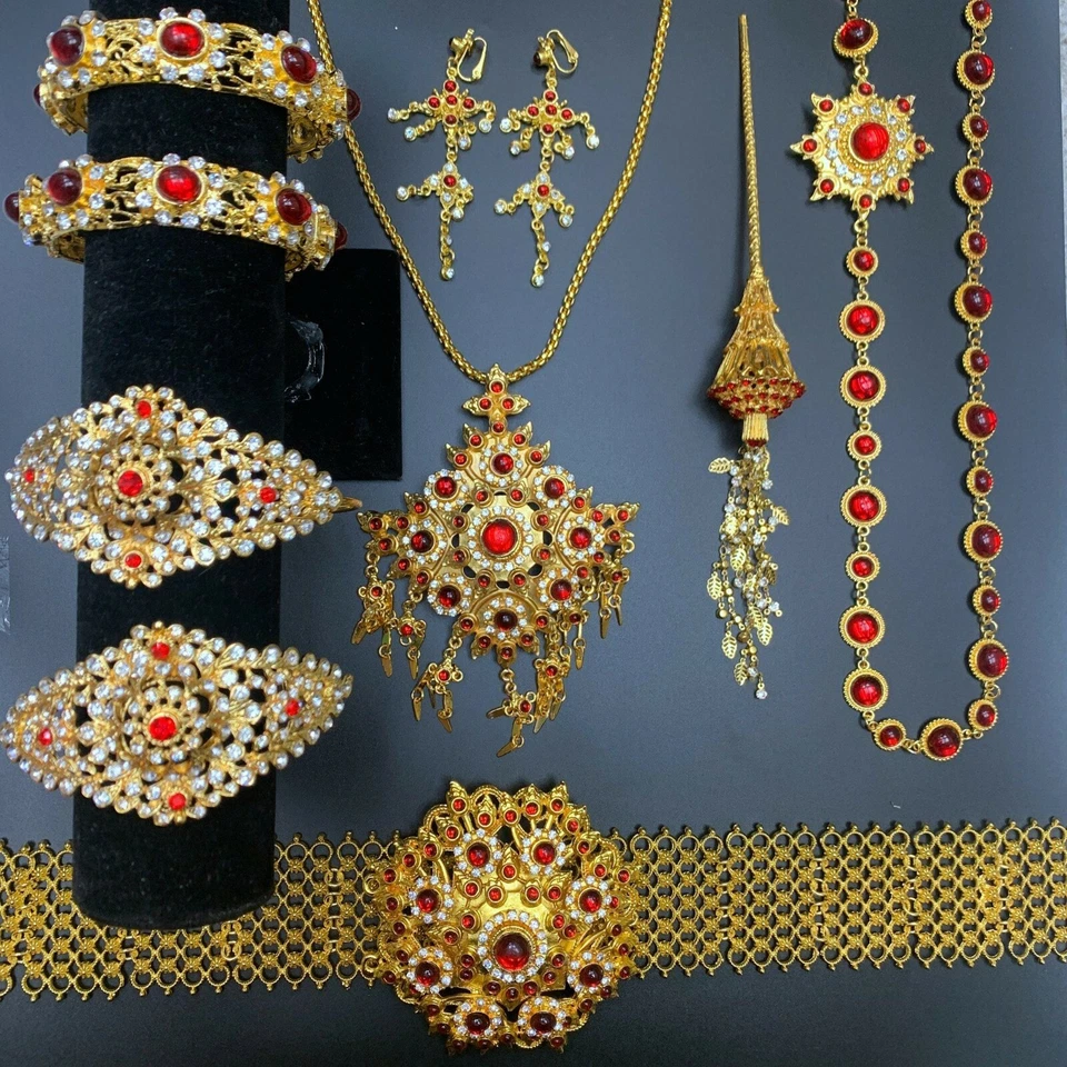 Vintage Thai Bride Jewelry Set Dance Show Costume Wedding Dress Accessories - Image 2 of 4