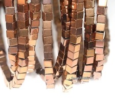 4X4MM HEMATITE GEMSTONE BRONZE SQUARE CUBE 4X4MM LOOSE BEADS 16"