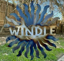 24" Metal Funky Sun Sign with Custom Last Name Plasma Cut Sign Art Deco Family P