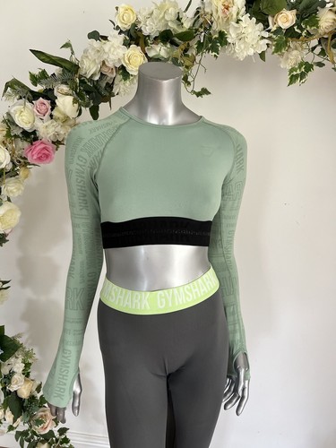 Gymshark Vision Crop Top Womens Size S & M Green Long Sleeve Training NEW OU76 - Picture 5 of 21