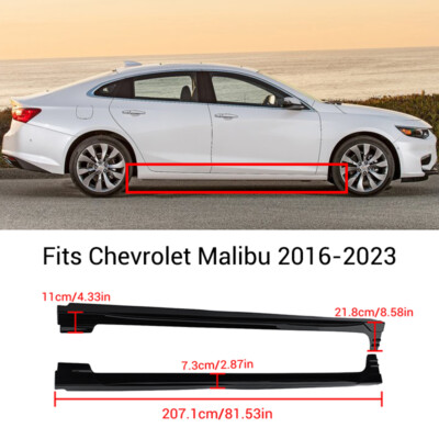 Side Skirts Extension Lip Fits 2016-2022 2023 Chevrolet Malibu Gloss Black 2Pcs