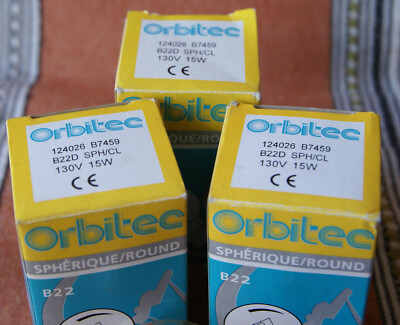 Lot De 3 Ampoules Orbitec 130V 15W - Culot B22 - Globe - Cartons Abîmés