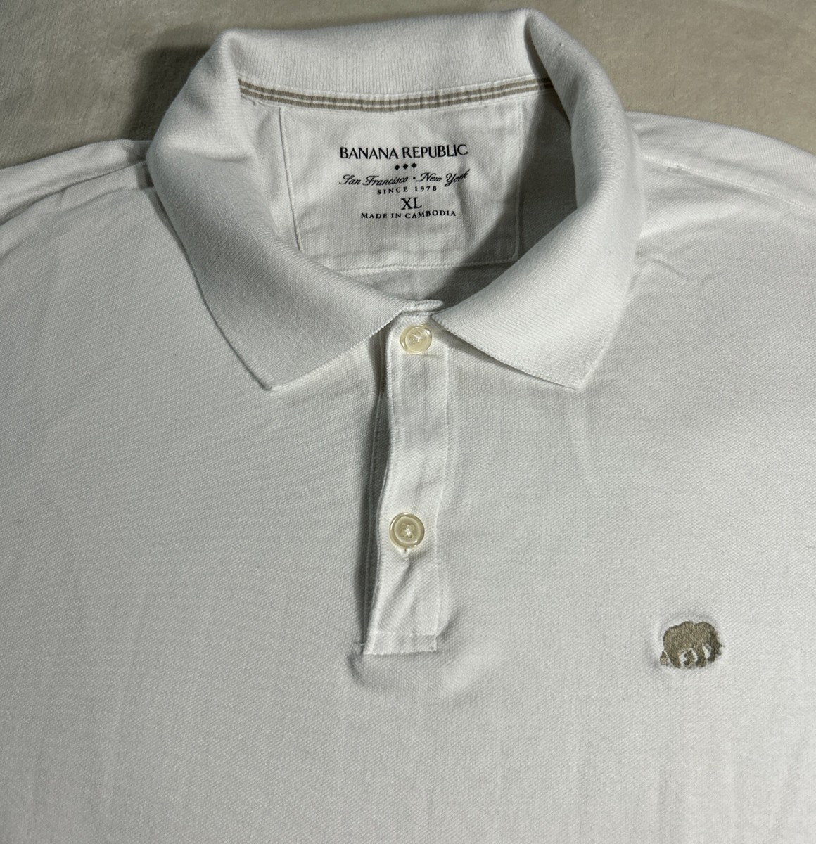 Banana Republic Men's White Short Sleeve Polo Elephant Logo Size