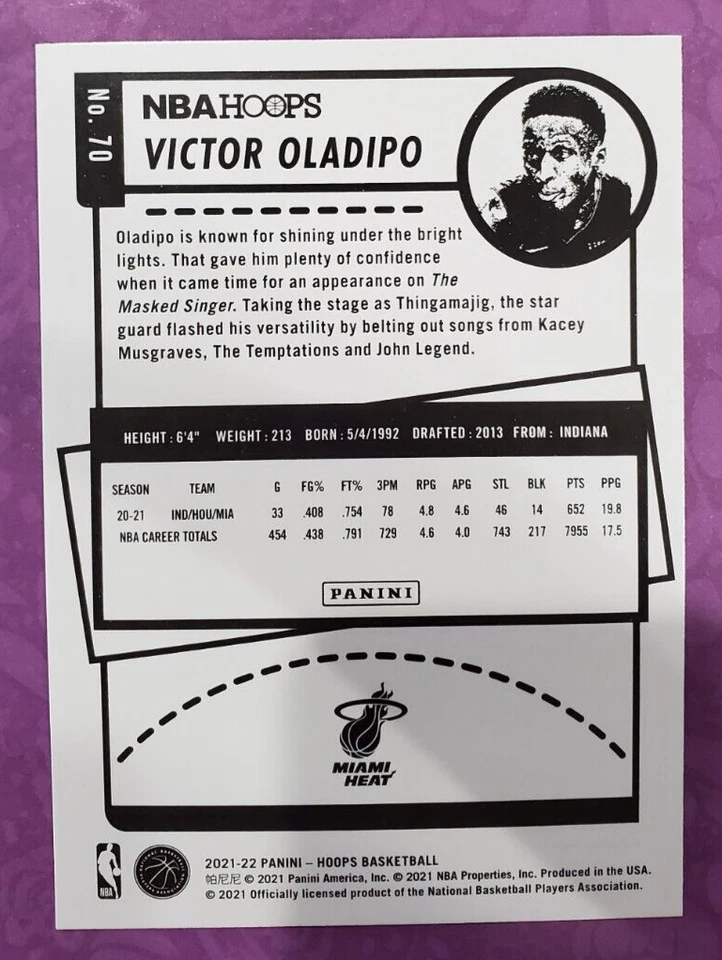 2021-22 Panini NBA Hoops #70 Victor Oladipo Miami Heat Basketball Card - PC Qual - Image 2 of 2