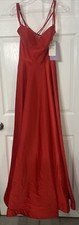 New PromGirl Long Satin Prom Dress with Side Pockets size 2 PG-B2003 Cherry Red