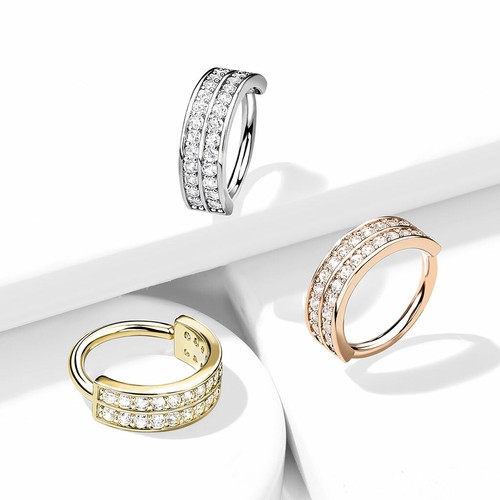 Double Lined CZ Gem Hoop Nose Ear Cartilage Helix Daith Rook Tragus Rings - Picture 3 of 6