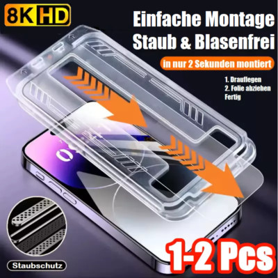  Display Panzerfolie Schutzglas für iPhone 12 13 14 15 Pro Max + Anbringhilfe 