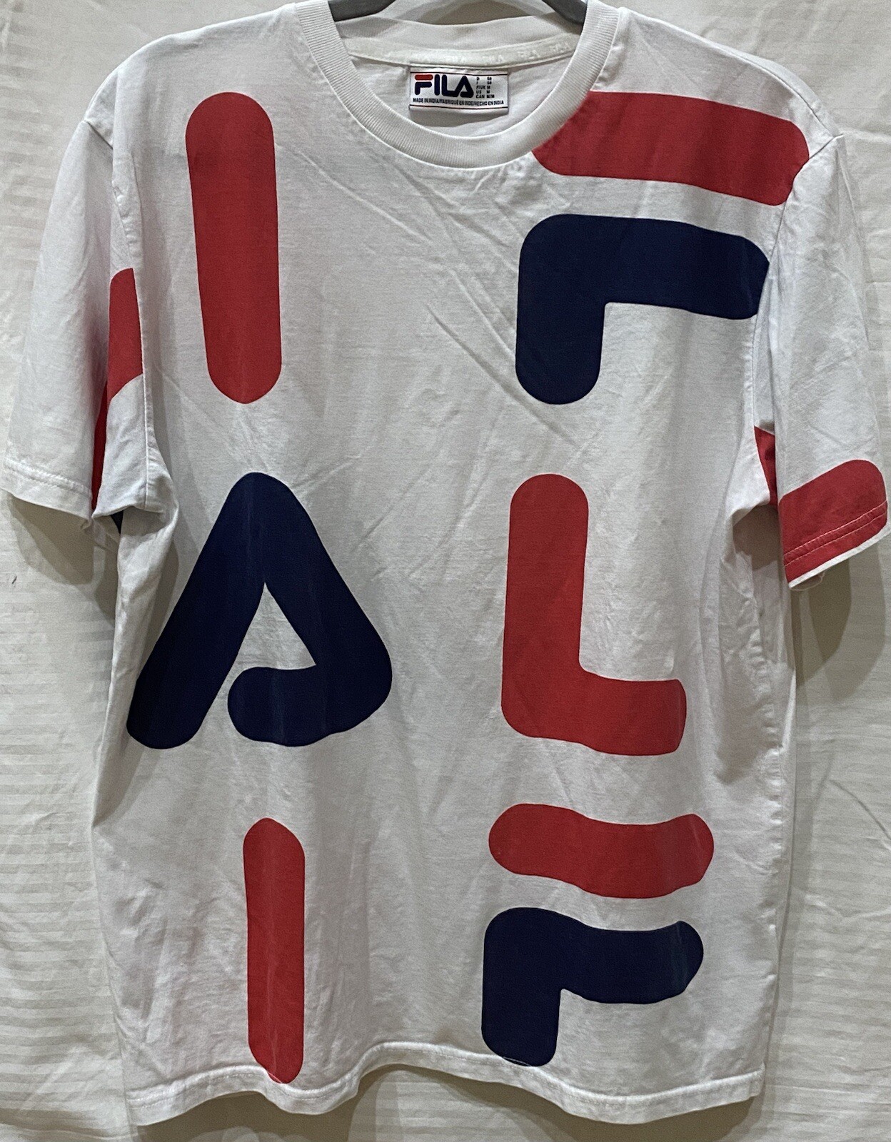 T shirt uomo vintage anni 90 FILA Spell Out stampa all over taglia media