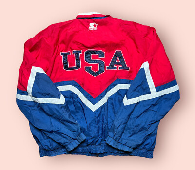 Veste Vintage Starter Jeux Olympiques Atlanta 1996 - Porteur De Flambeau, Taille L, Vert, Nylon