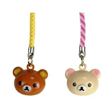 SET OF 2 TEDDY BEAR BRASS BELL CHARM Rilakkuma Two Cute Craft Cell Phone Strap