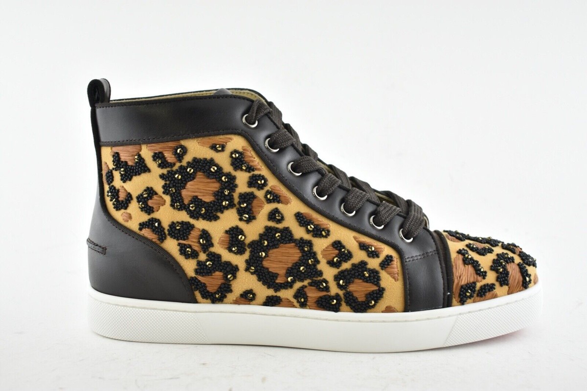 Christian Louboutin Mens Leolouis Flat Brown Leopard Beaded High